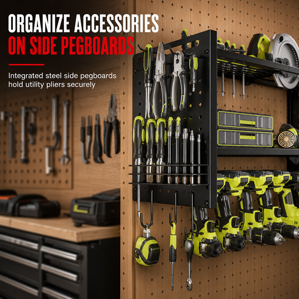 Wall Mounted Heavy Duty Iron Power Tool Organizer and Garage Drill Storage Rack