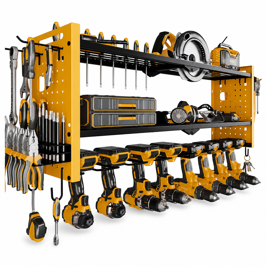 📢📢50% OFF !! ⏰Wall Mounted Heavy Duty Iron Power Tool Organizer and Garage Drill Storage Rack