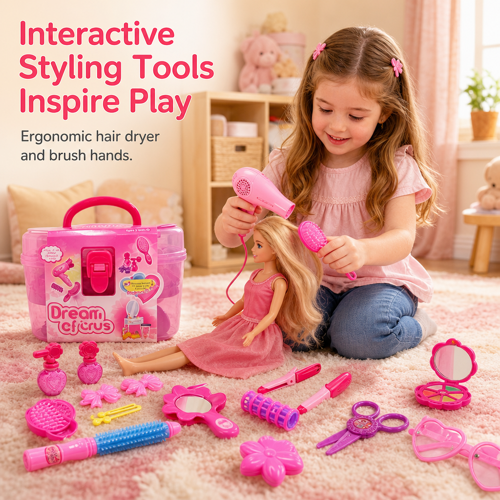 📢📢 50% OFF🎨Kids Hair Salon Pretend Play Set – Toy Hair Dryer & Beauty Accessories for Creative Role Play