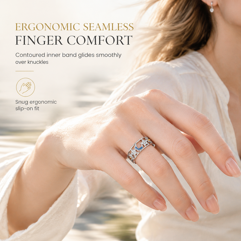 Women's Celestial Sun Moon and Star Hollow Out Ring