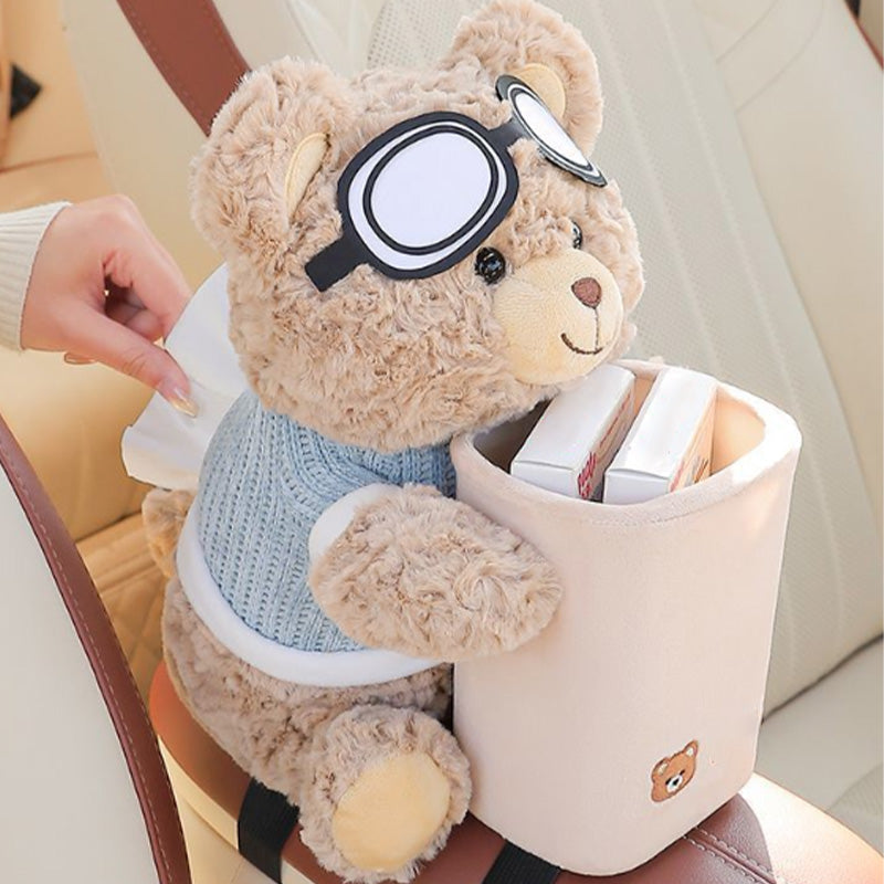 📢📢50% OFF !! ⏰Cute Bear Plush Car Tissue Holder & Storage Bin