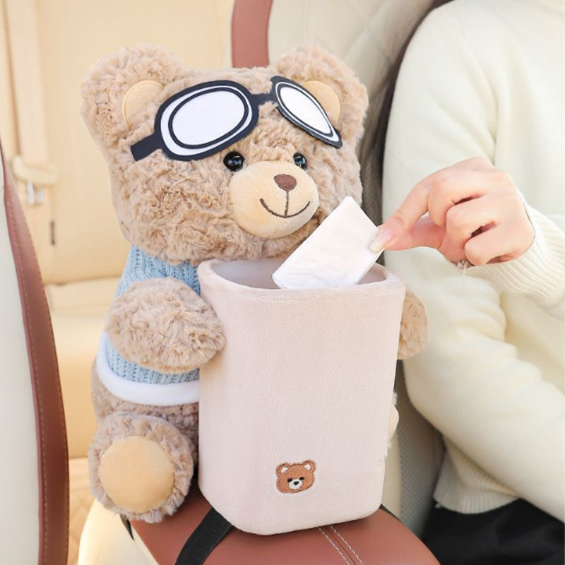📢📢50% OFF !! ⏰Cute Bear Plush Car Tissue Holder & Storage Bin