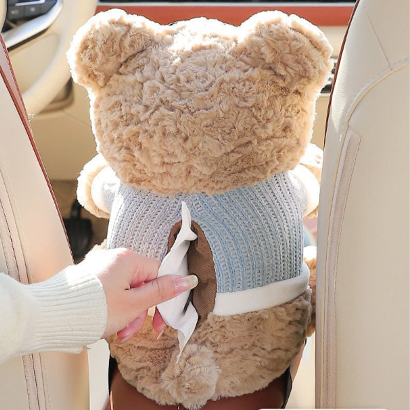📢📢50% OFF !! ⏰Cute Bear Plush Car Tissue Holder & Storage Bin