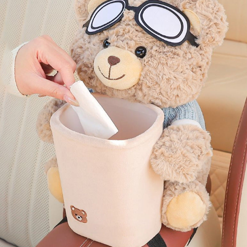 📢📢50% OFF !! ⏰Cute Bear Plush Car Tissue Holder & Storage Bin