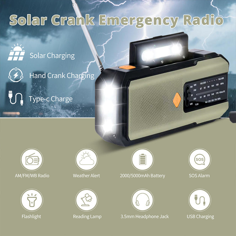 📻 Solar & Hand-Crank Emergency Radio | LED Light & USB Backup Power