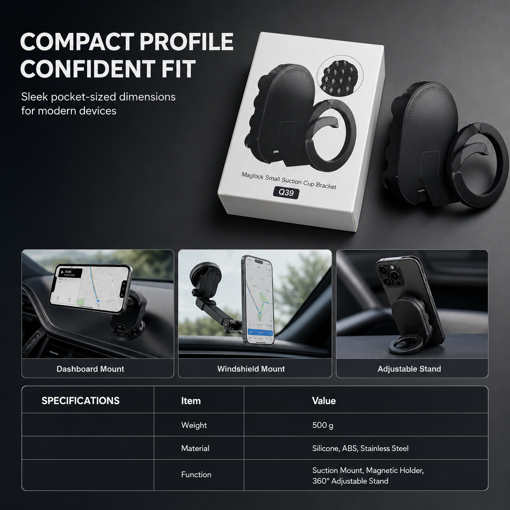 Multifunctional 3 in 1 Magnetic Phone Stand with Suction Cup and Carabiner Foldable Rotatable Mobile Phone Holder