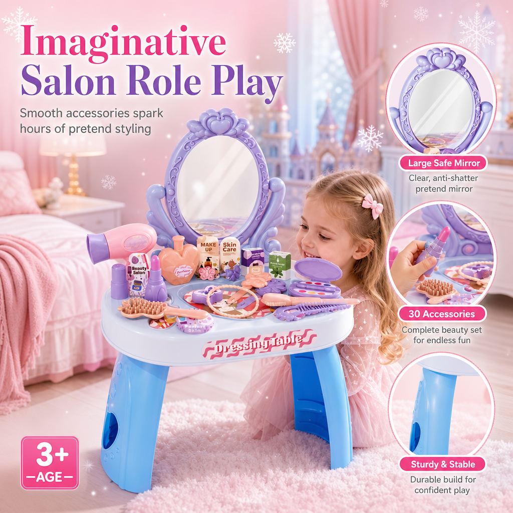 👸 LIMITED-TIME 50% OFF! ✨ Kids Pretend Play Makeup Vanity Table Toy – Safe, Sturdy, Rich Accessories 🎀