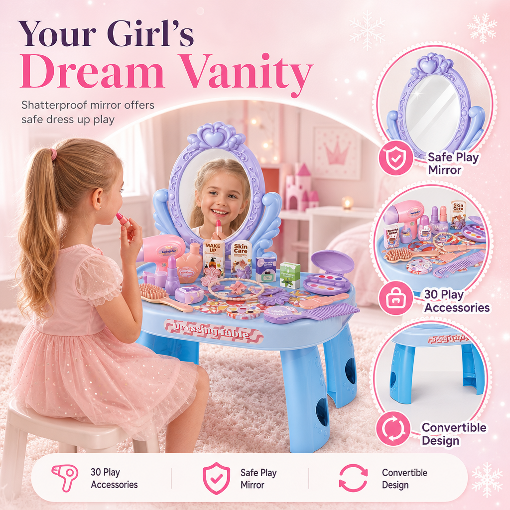 👸 LIMITED-TIME 50% OFF! ✨ Kids Pretend Play Makeup Vanity Table Toy – Safe, Sturdy, Rich Accessories 🎀