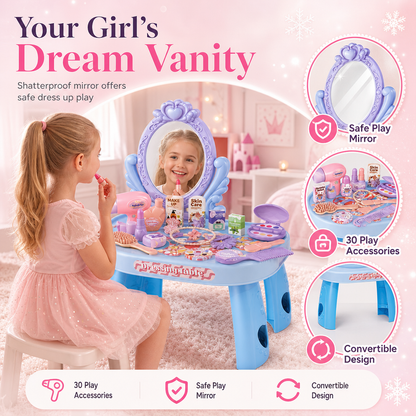 👸 LIMITED-TIME 50% OFF! ✨ Kids Pretend Play Makeup Vanity Table Toy – Safe, Sturdy, Rich Accessories 🎀