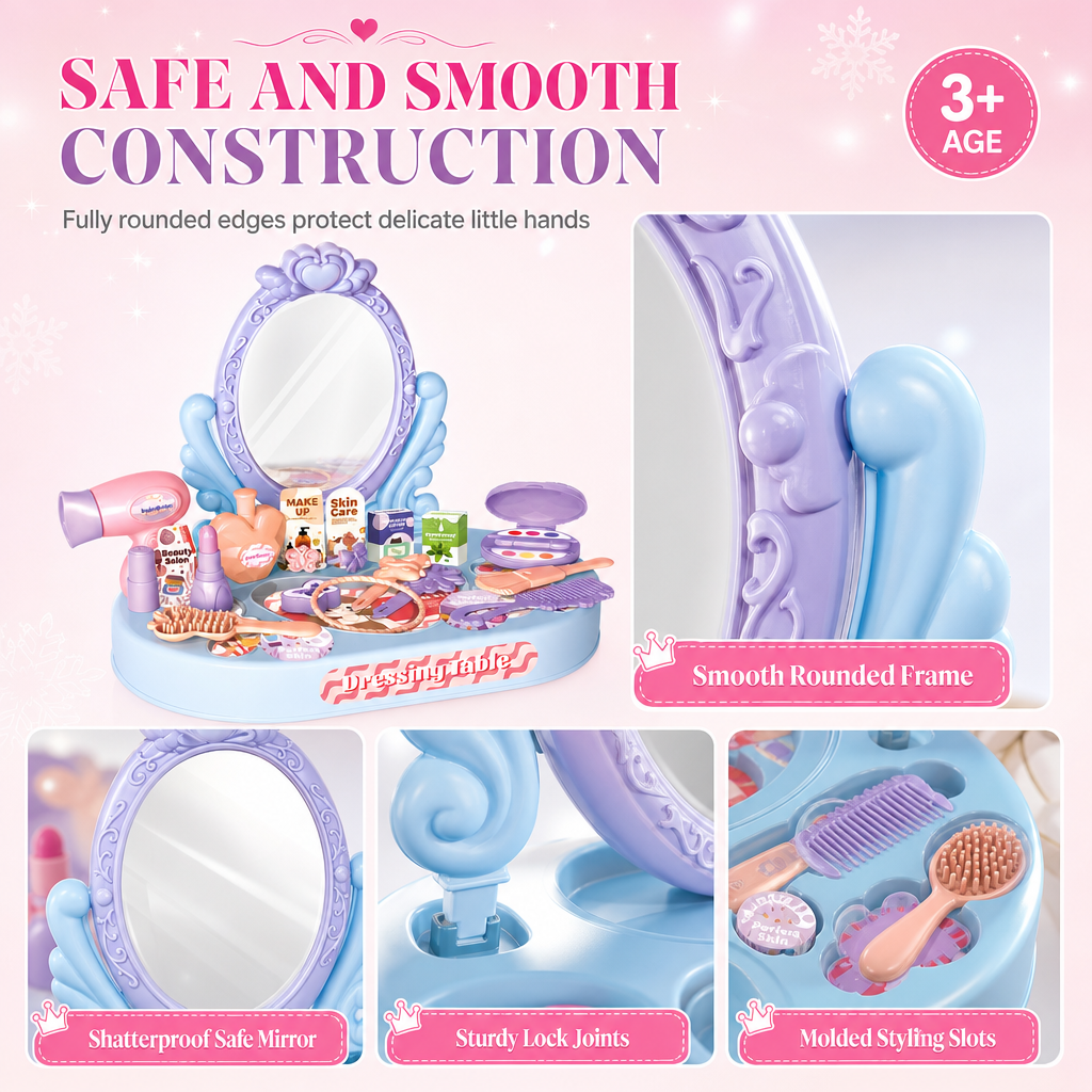 👸 LIMITED-TIME 50% OFF! ✨ Kids Pretend Play Makeup Vanity Table Toy – Safe, Sturdy, Rich Accessories 🎀