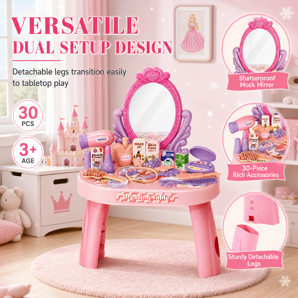 👸 LIMITED-TIME 50% OFF! ✨ Kids Pretend Play Makeup Vanity Table Toy – Safe, Sturdy, Rich Accessories 🎀