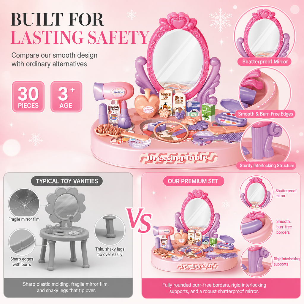 👸 LIMITED-TIME 50% OFF! ✨ Kids Pretend Play Makeup Vanity Table Toy – Safe, Sturdy, Rich Accessories 🎀