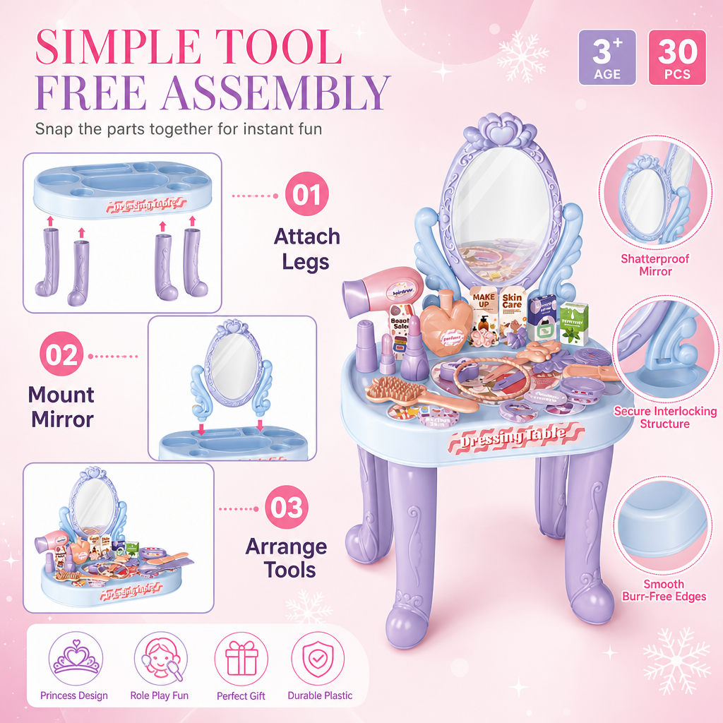 👸 LIMITED-TIME 50% OFF! ✨ Kids Pretend Play Makeup Vanity Table Toy – Safe, Sturdy, Rich Accessories 🎀
