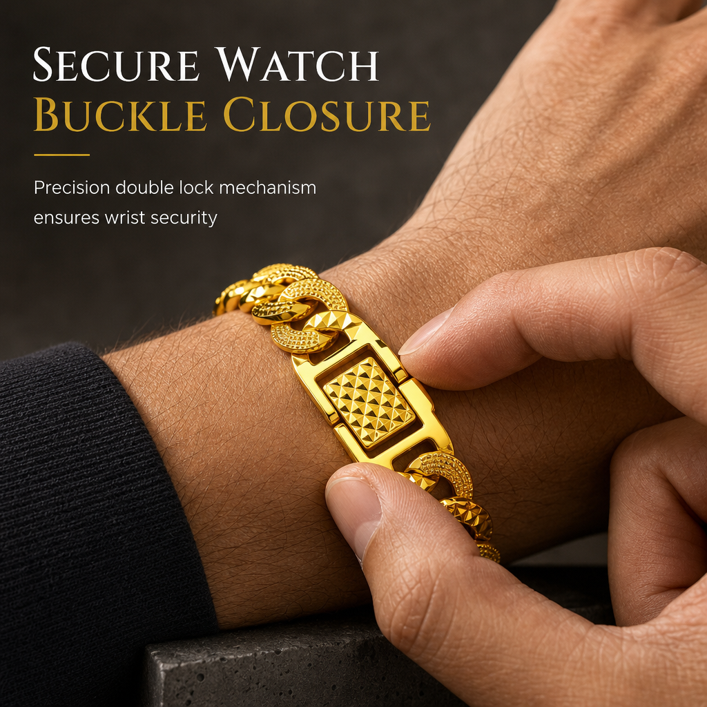 🔥50% OFF!!📢⌚ Men's Vietnamese Sand-Gold Style Bracelet – Matte Sandblasted Finish & Watch Clasp💎