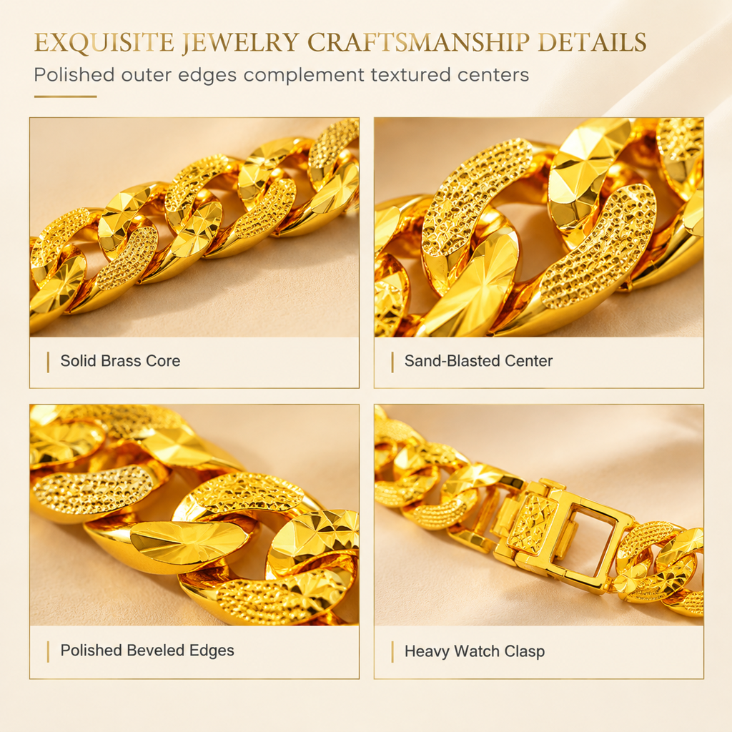 🔥50% OFF!!📢⌚ Men's Vietnamese Sand-Gold Style Bracelet – Matte Sandblasted Finish & Watch Clasp💎