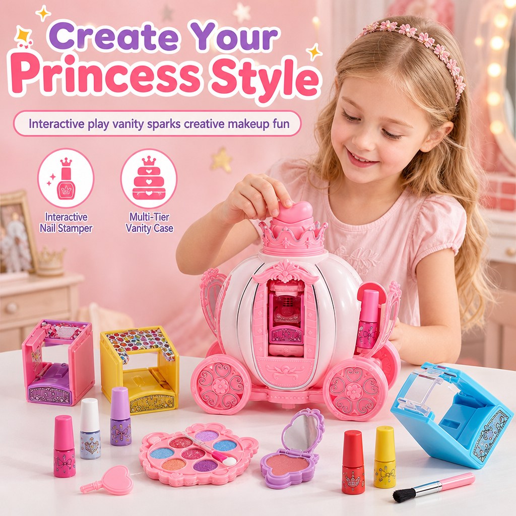 📢📢 50% OFF🎀Pink Kids Makeup Kit for Girls – Pretend Play Cosmetics Set with Makeup Case, Perfect Birthday Gift