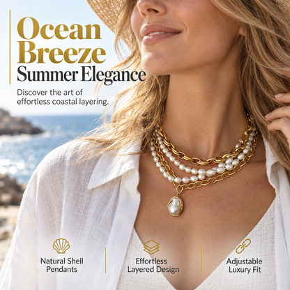 📢📢 50% OFF🐚 Layered Starfish & Shell Necklace – Pearl Accents & Coastal Charm for Beach Days and Everyday Style