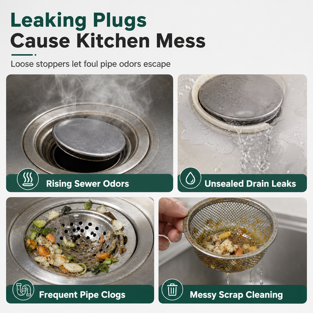 Kitchen Sink -Up Drain Stopper with Stainless Steel Body and ABS Strainer Basket Filter Plug