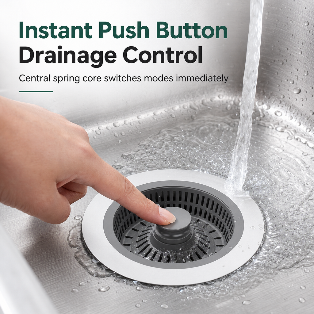 Kitchen Sink -Up Drain Stopper with Stainless Steel Body and ABS Strainer Basket Filter Plug