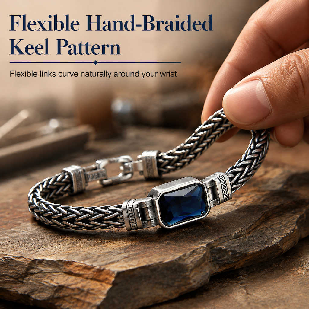 📢📢 50% OFF💎Vintage Sterling Silver Meander Bracelet – Handmade Braided Unisex Hip-Hop Jewelry