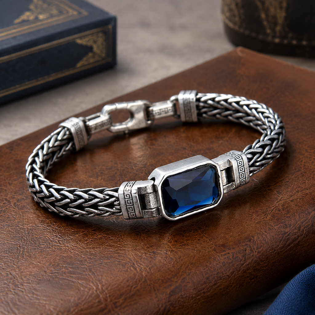 📢📢 50% OFF💎Vintage Sterling Silver Meander Bracelet – Handmade Braided Unisex Hip-Hop Jewelry