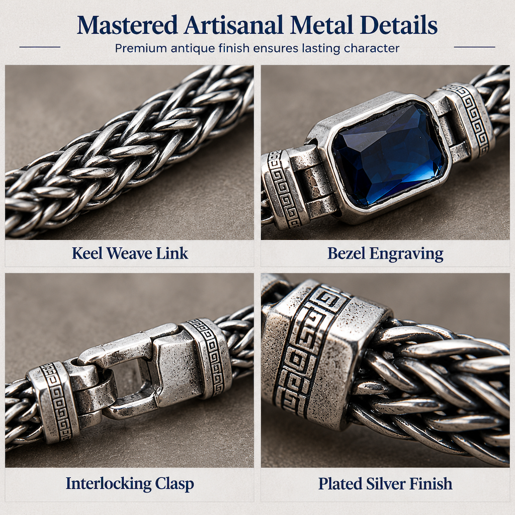📢📢 50% OFF💎Vintage Sterling Silver Meander Bracelet – Handmade Braided Unisex Hip-Hop Jewelry