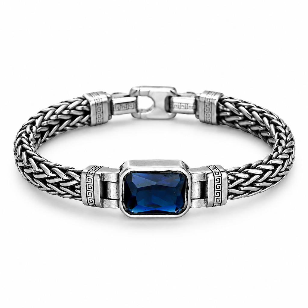 📢📢 50% OFF💎Vintage Sterling Silver Meander Bracelet – Handmade Braided Unisex Hip-Hop Jewelry