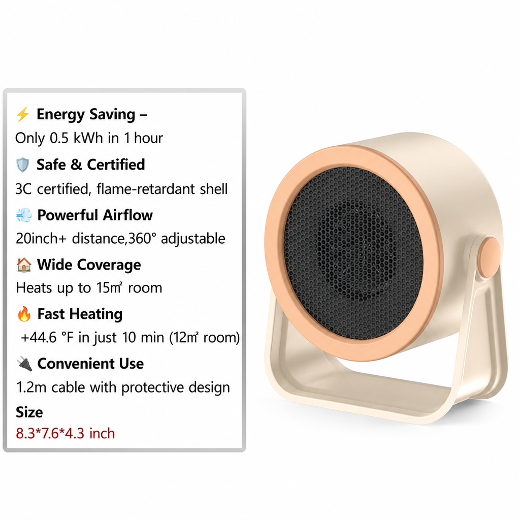 Portable Mini Radiator and Desktop Warm Air Fan for Home and Office