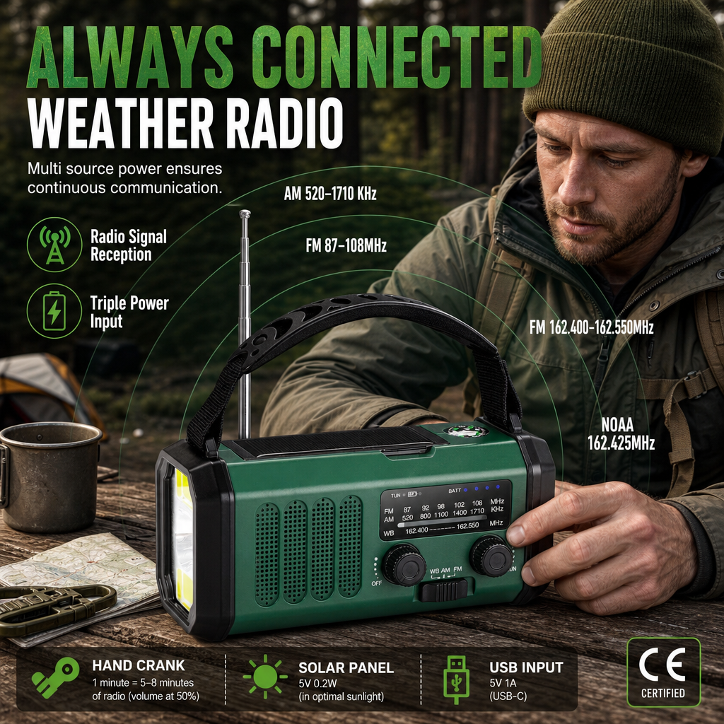 📻🌩️Portable Solar and Hand Crank Rechargeable Radio🔦