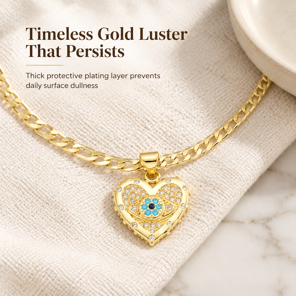 🧿 50% OFF! ✨ 18K Gold Plated Evil Eye Heart Necklace & Earrings Jewelry Set