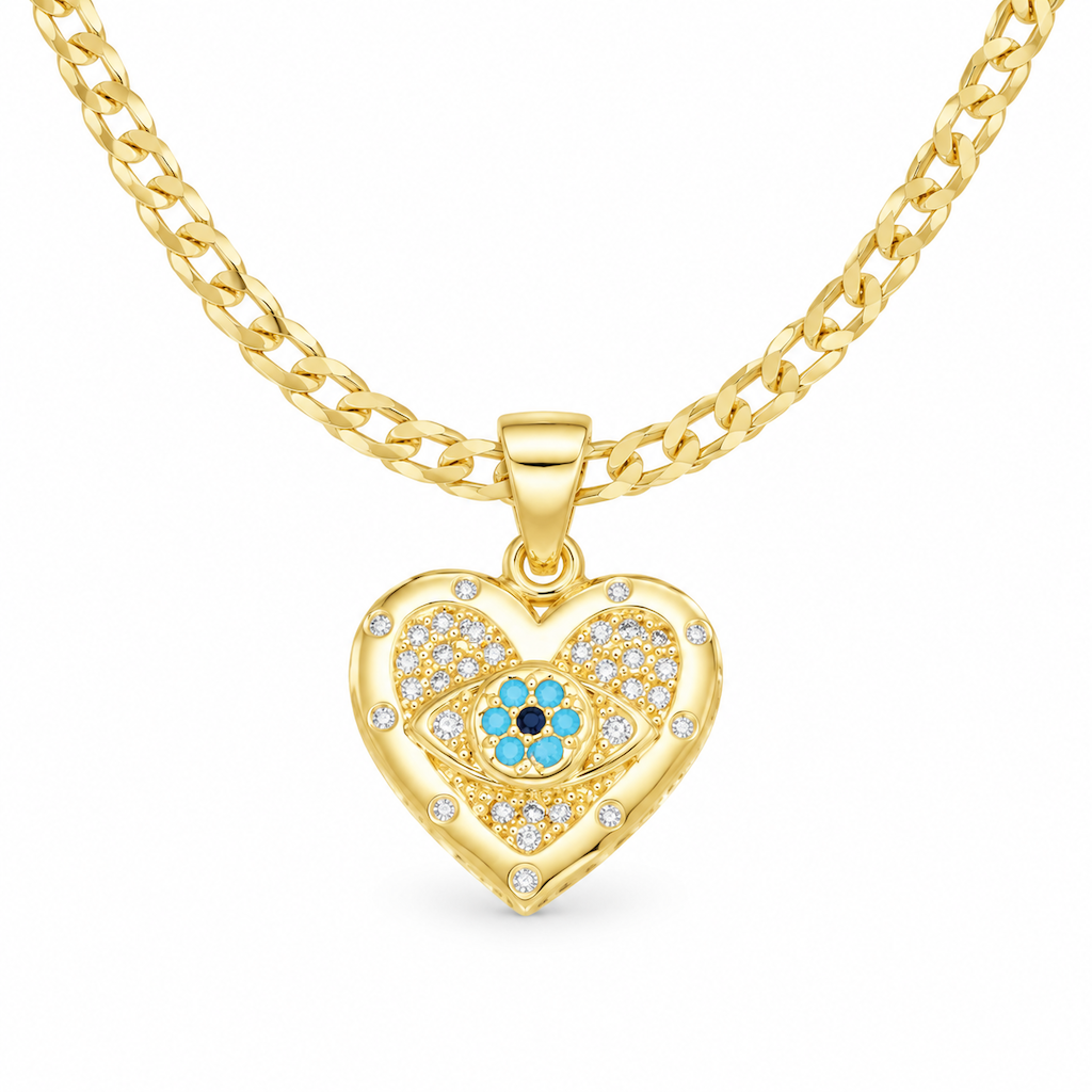 🧿 50% OFF! ✨ 18K Gold Plated Evil Eye Heart Necklace & Earrings Jewelry Set
