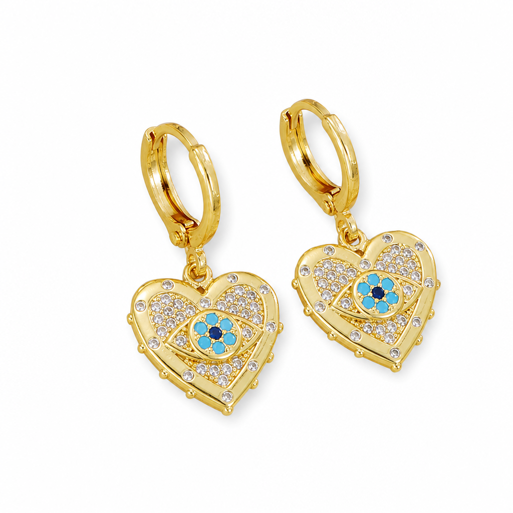 🧿 50% OFF! ✨ 18K Gold Plated Evil Eye Heart Necklace & Earrings Jewelry Set