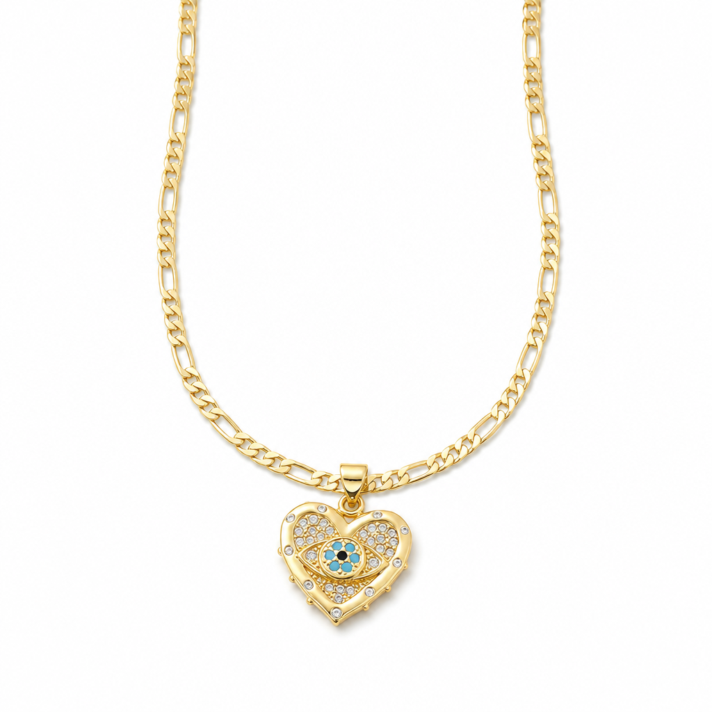 🧿 50% OFF! ✨ 18K Gold Plated Evil Eye Heart Necklace & Earrings Jewelry Set