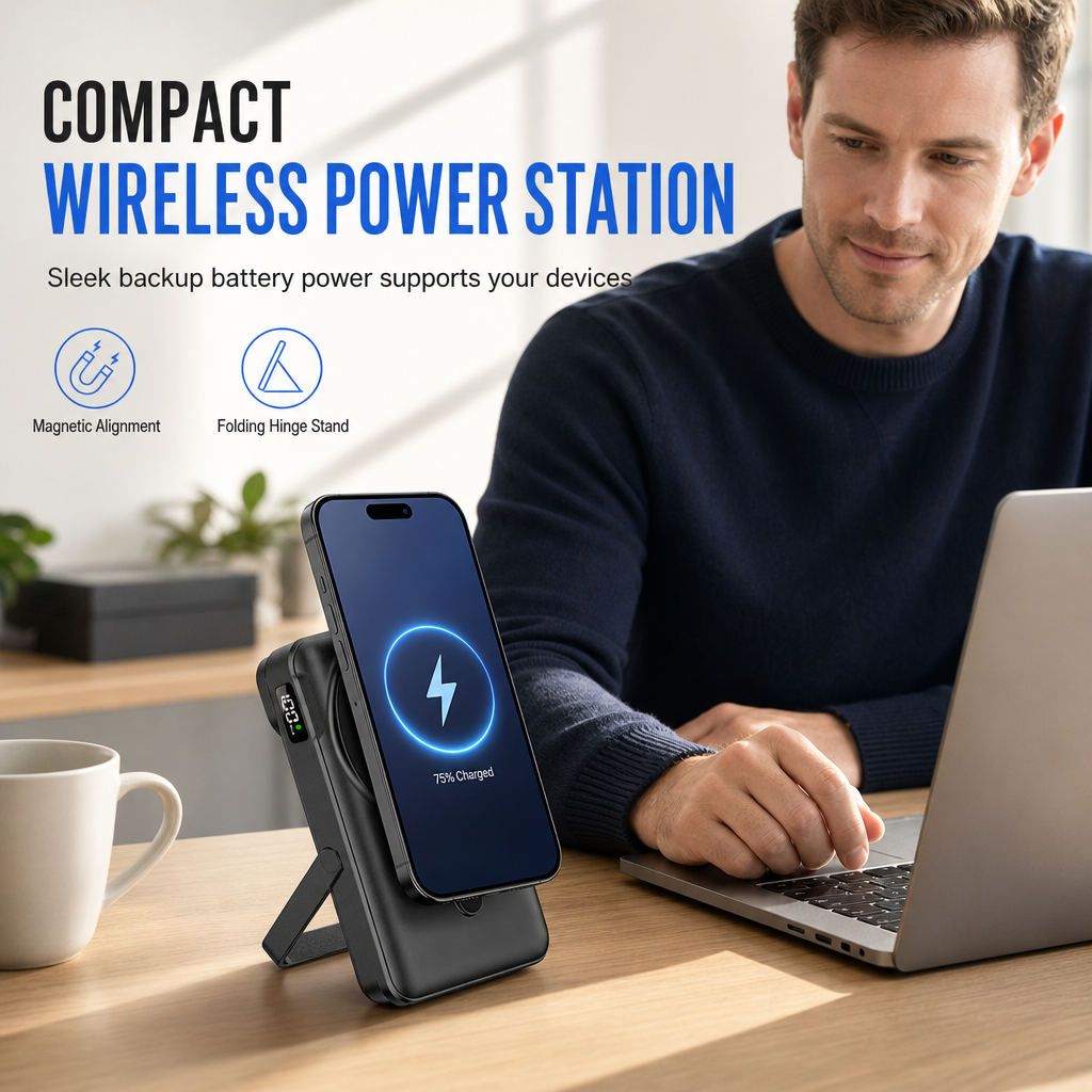 📢📢50% OFF !! ⏰Mini 10000mAh Magnetic Wireless Power Bank Fast Charging Portable for Phones and Smartwatches
