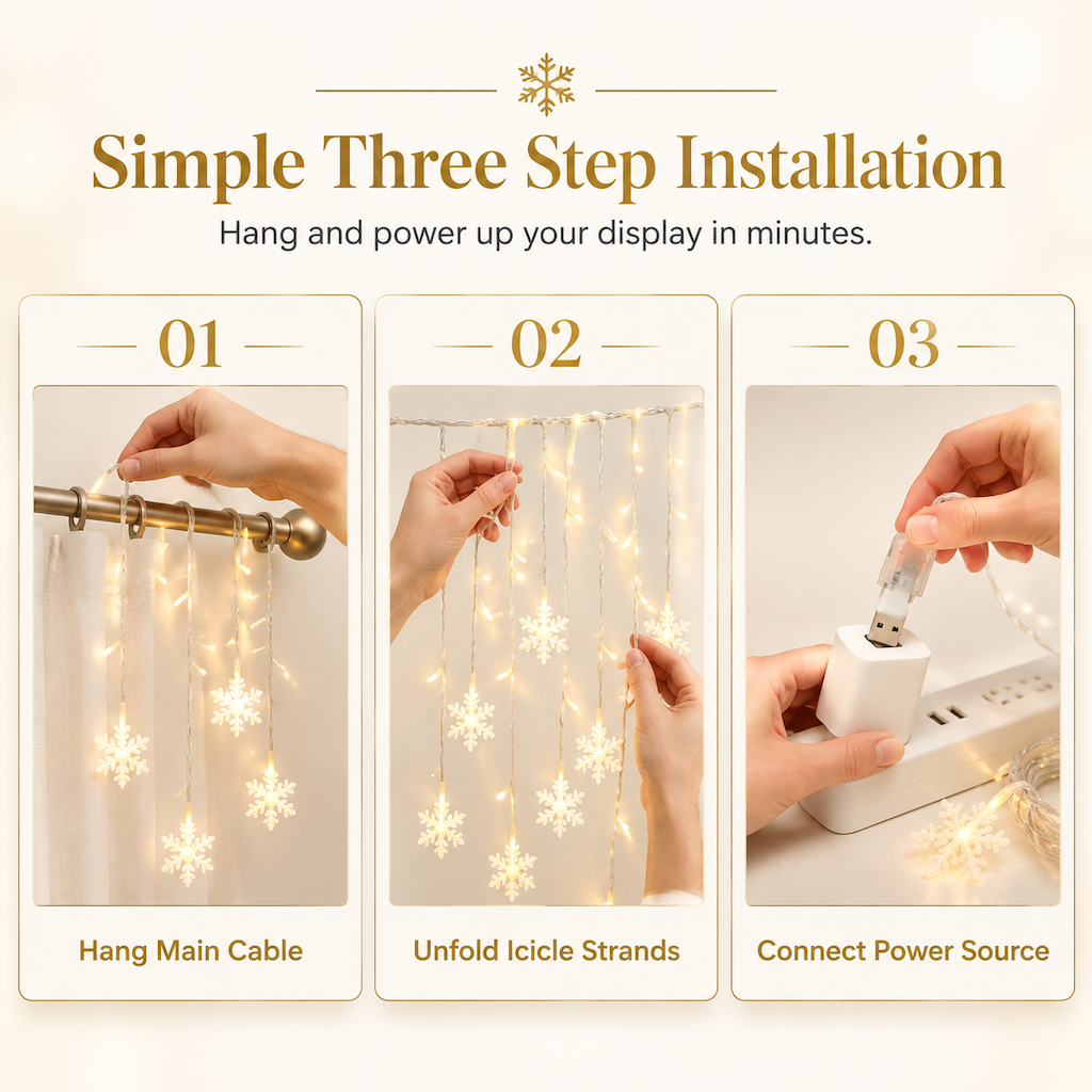 ❄️ 50% OFF! ✨ LED Snowflake Curtain Lights – Waterproof & festive décor ✨