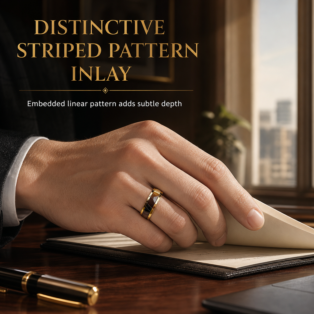 💍 50% OFF! ✨ Stainless Steel Enamel Stripe Band Ring – Tarnish-Free 316L Titanium Steel, Gleaming 18K Gold Mirror Electroplating, Contrasting Black Enamel Stripe Inlay & Ergonomic Comfort-Fit Interior – 7 Sizes 💎