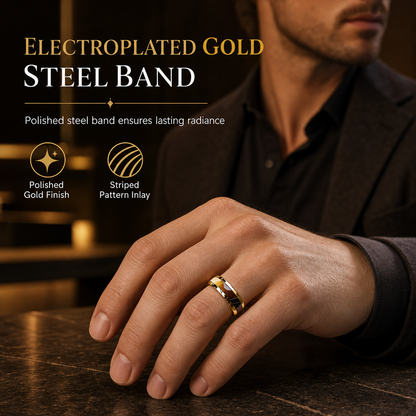 💍 50% OFF! ✨ Stainless Steel Enamel Stripe Band Ring – Tarnish-Free 316L Titanium Steel, Gleaming 18K Gold Mirror Electroplating, Contrasting Black Enamel Stripe Inlay & Ergonomic Comfort-Fit Interior – 7 Sizes 💎