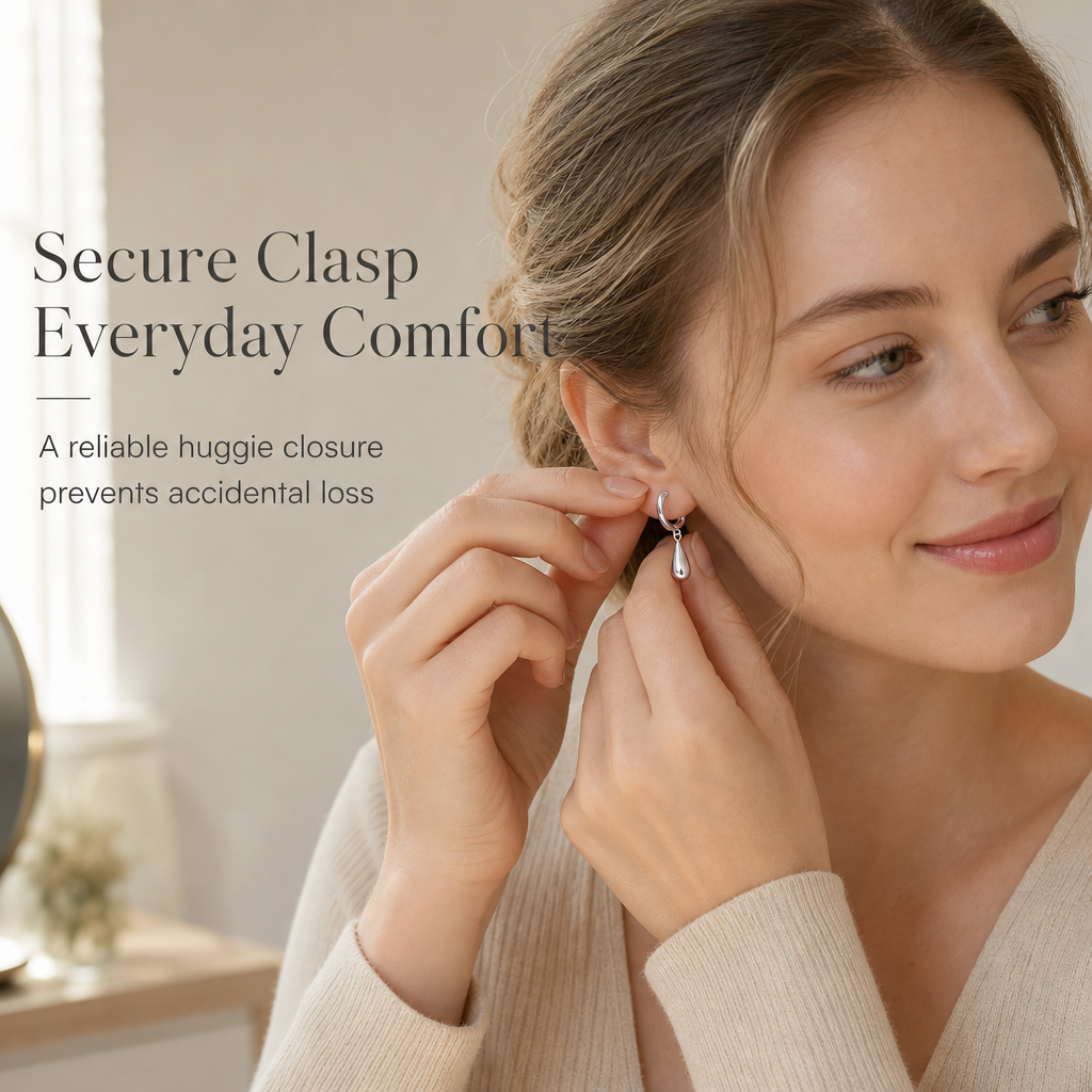 ✨💧Minimalist Water Drop Circle Hoop Earrings for Women Elegant Huggie Earrings 1 Pair