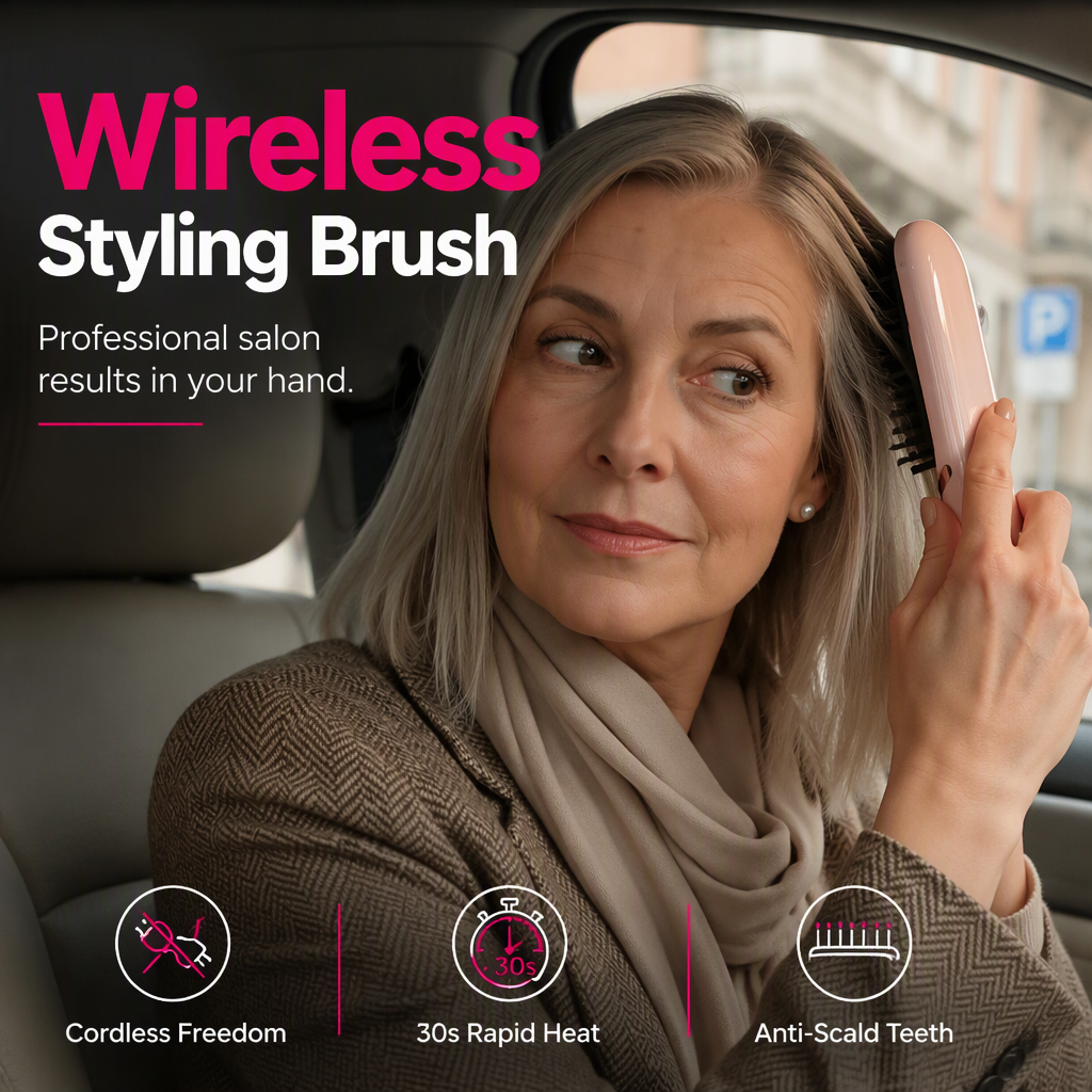 📢📢 50% OFF💇Portable 2-in-1 Cordless Hair Straightener & Curler Brush – USB Rechargeable for Smooth, Voluminous Styles