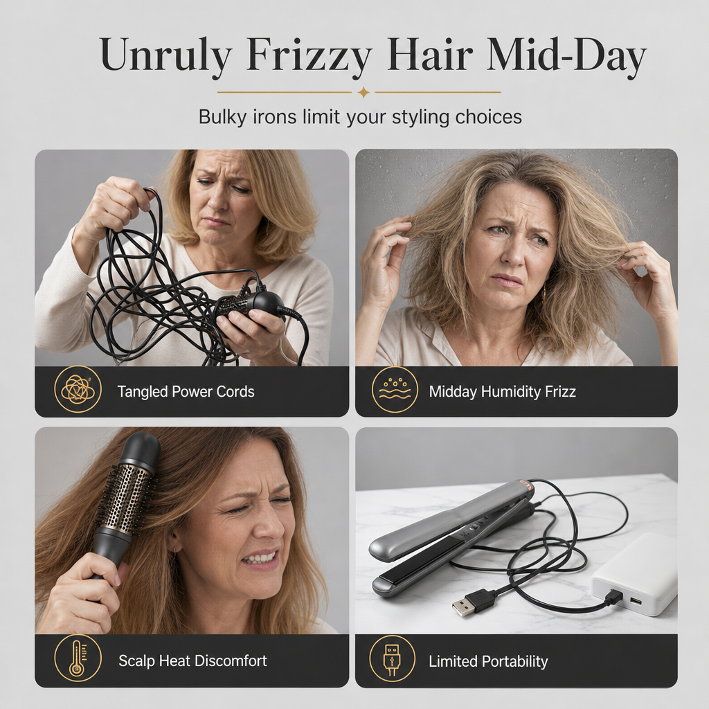 📢📢 50% OFF💇Portable 2-in-1 Cordless Hair Straightener & Curler Brush – USB Rechargeable for Smooth, Voluminous Styles