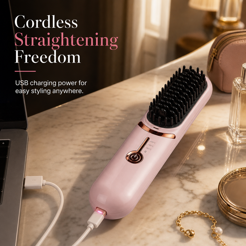📢📢 50% OFF💇Portable 2-in-1 Cordless Hair Straightener & Curler Brush – USB Rechargeable for Smooth, Voluminous Styles