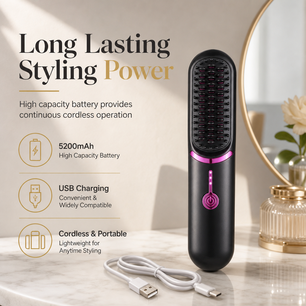 📢📢 50% OFF💇Portable 2-in-1 Cordless Hair Straightener & Curler Brush – USB Rechargeable for Smooth, Voluminous Styles