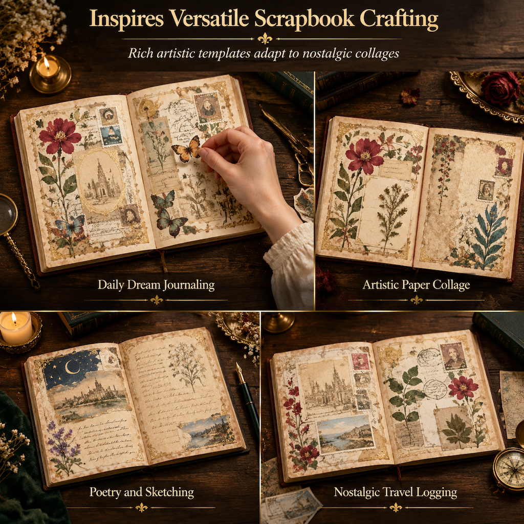 📢📢50% OFF !! ⏰Vintage European Style Hardcover Journal Notebook with Hollow Out Cover Gold Foil Accents and Color Illustrated Pages
