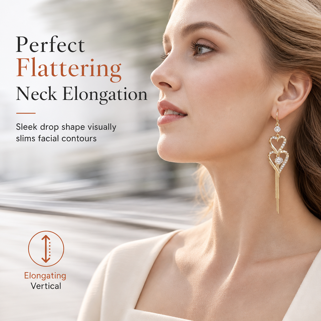 📢📢 50% OFF💫Elegant Gold Double Layer Heart Tassel Drop Earrings with Rhinestones for Women💎