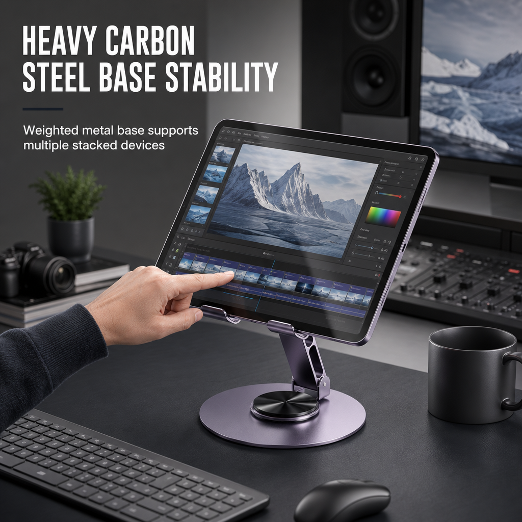 🔥50% OFF!!📢All Metal Desktop Phone and Tablet Stand 360 Degree Rotating Foldable Holder for Live Streaming