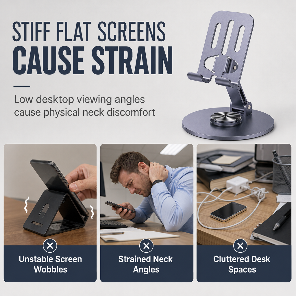 🔥50% OFF!!📢All Metal Desktop Phone and Tablet Stand 360 Degree Rotating Foldable Holder for Live Streaming