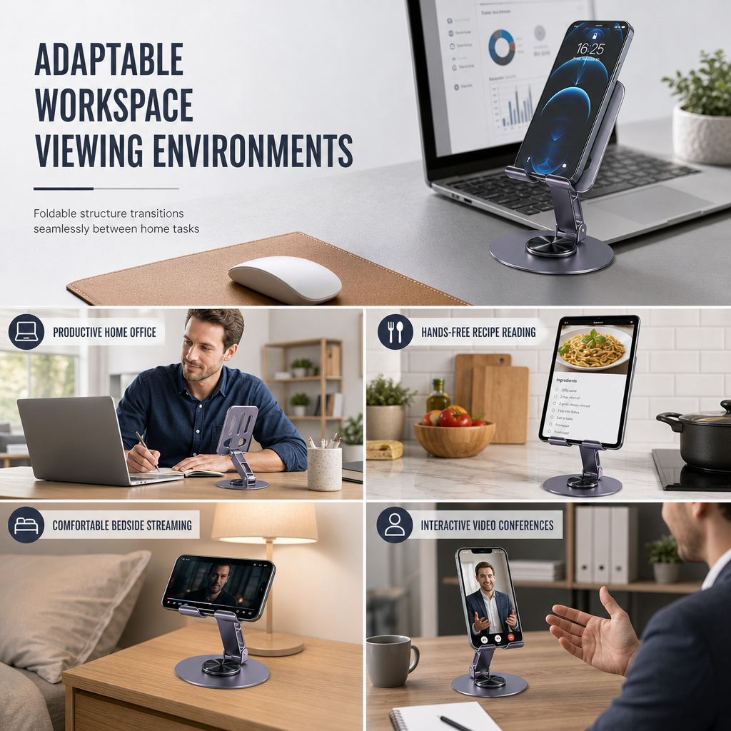 🔥50% OFF!!📢All Metal Desktop Phone and Tablet Stand 360 Degree Rotating Foldable Holder for Live Streaming