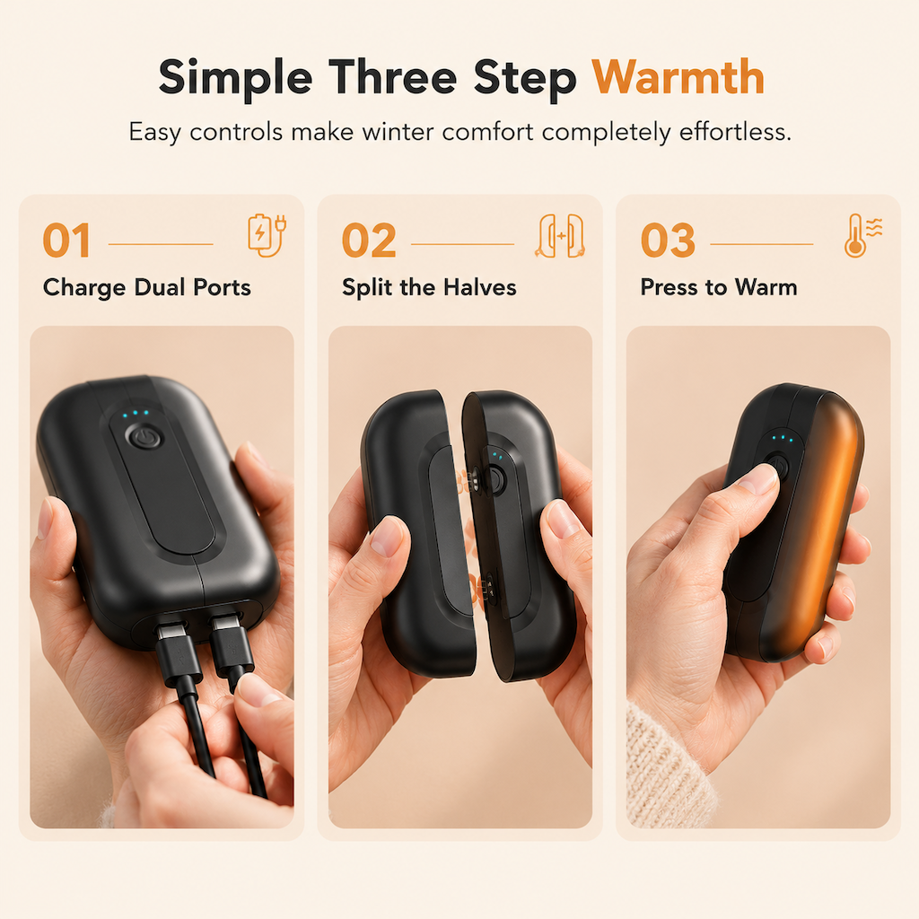 🔥50% OFF! ✨ 🧲Portable 2-in-1 Magnetic Split Hand Warmer Large Capacity Adjustable Temperature Pocket Warmer for Outdoor Use🔋