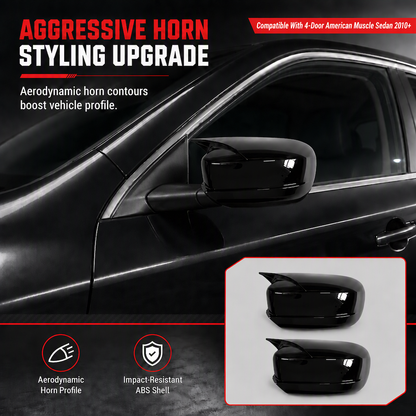 📢📢 50% OFF🔥Horn Style Rearview Mirror Cover Caps Decorative Side Wing Mirror Housing Shell Trim 1 Pair，Compatible With 4-Door American Muscle Sedan 2010+