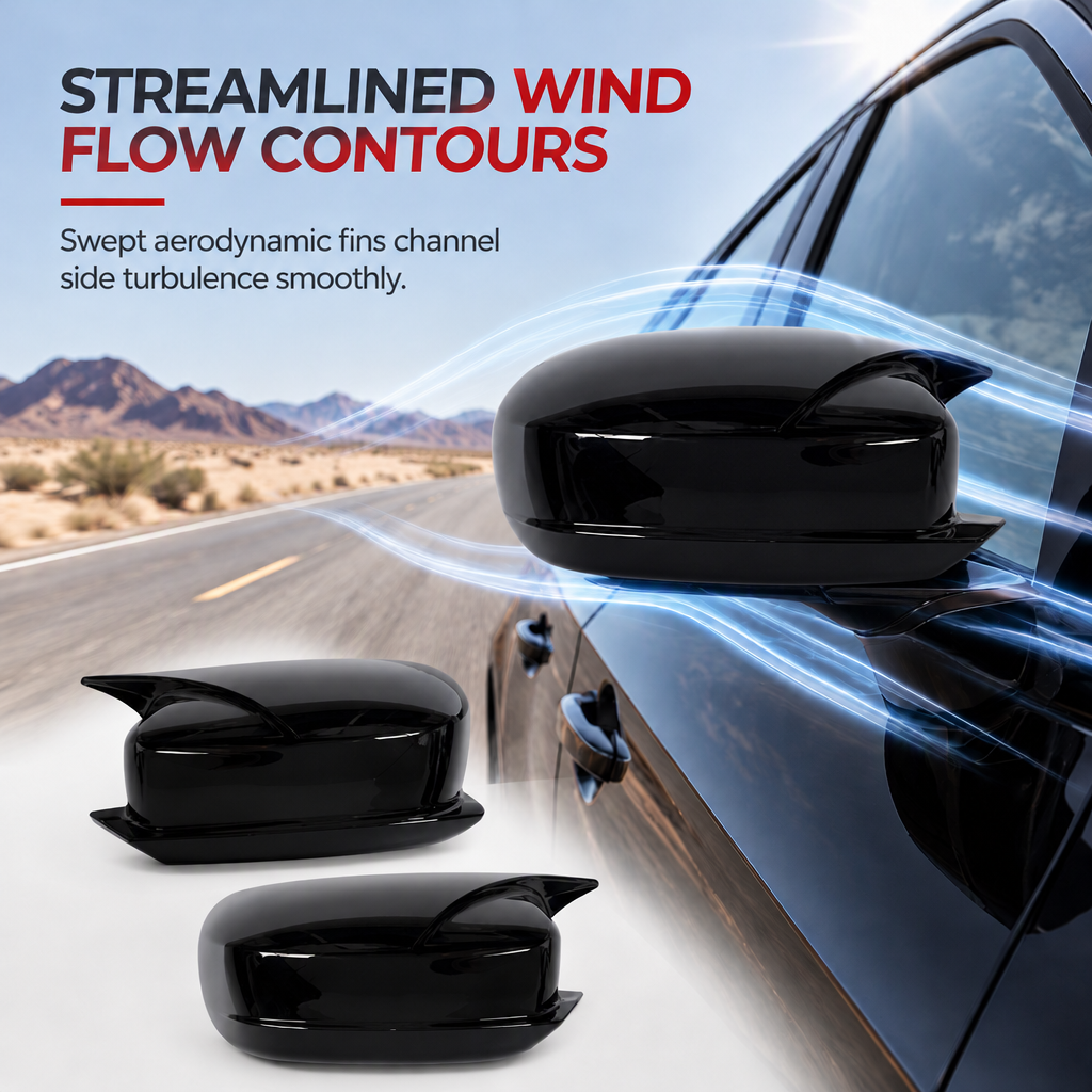 📢📢 50% OFF🔥Horn Style Rearview Mirror Cover Caps Decorative Side Wing Mirror Housing Shell Trim 1 Pair，Compatible With 4-Door American Muscle Sedan 2010+